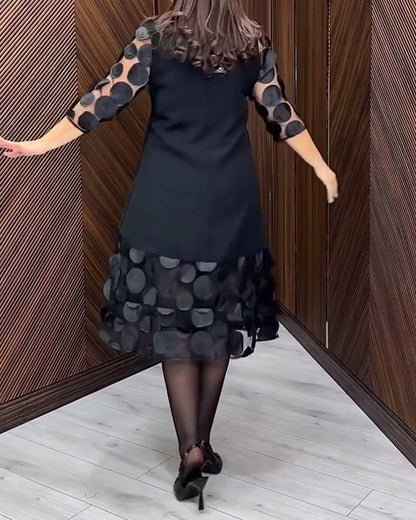 Trendy Round Neck Dress with Mesh Stitch Details