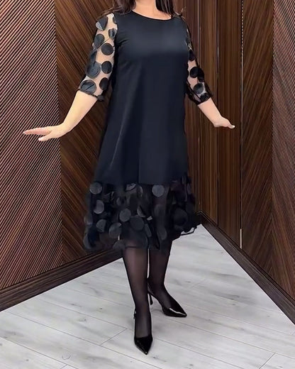Trendy Round Neck Dress with Mesh Stitch Details
