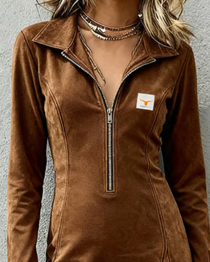 Half-Zip Dress with Irregular Tassel Detail